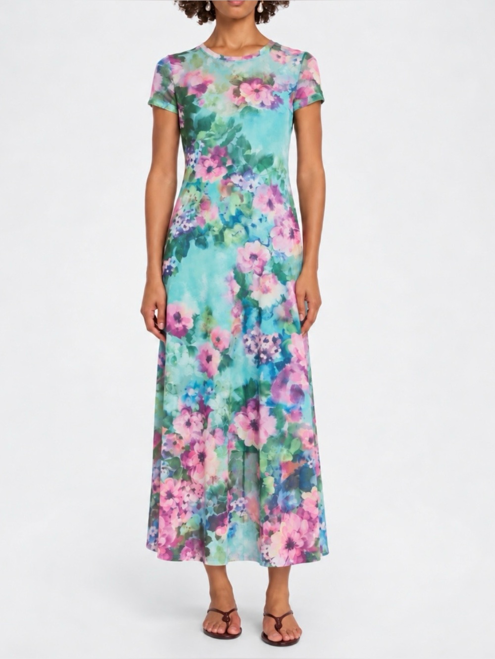 New🌺$230 Johnny Was Magnolia Meadows Floral Mesh Long Midi Dress Short Sleeve M